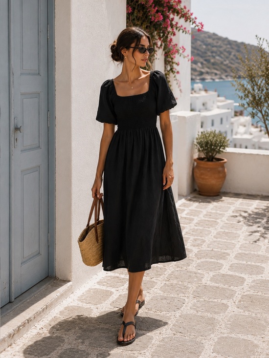 Boden Dresses & Skirts - NEW Boden Women’s Sky Smocked Short Sleeve Linen Midi Dress